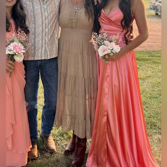 Satin Coral Bridesmaid Dress - Picture 2 of 2